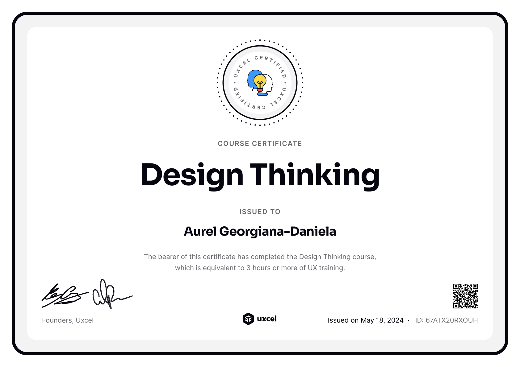 Aurel Georgiana-Daniela's certificate